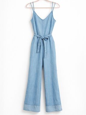 Trina Turk Denim Cloud Wide Leg Jumpsuit- Tie Strap Size 12